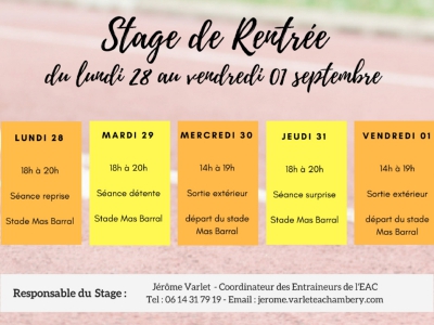 Stage de Rentrée du 28 au 01 septembre