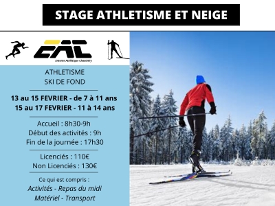 Inscription stage athlétisme et neige février 2023